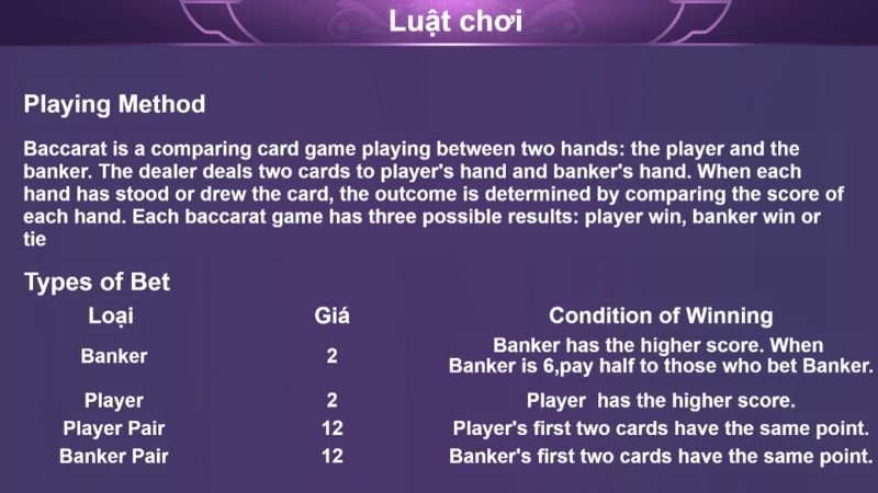 Tường tận luật chơi bài baccarat